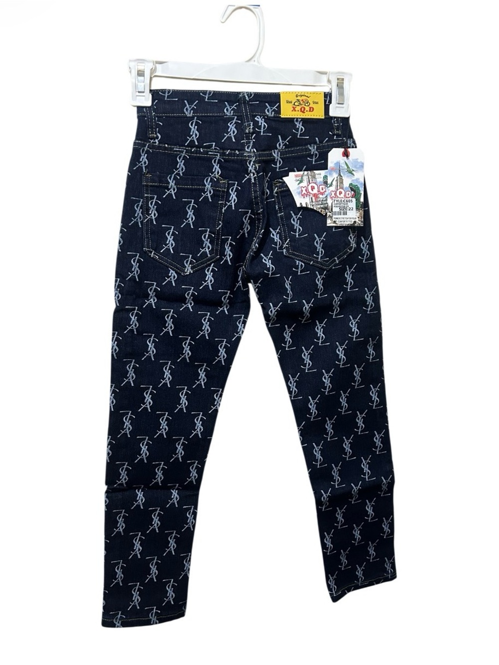 Denim Navy Jeans with Allover White Logo Print